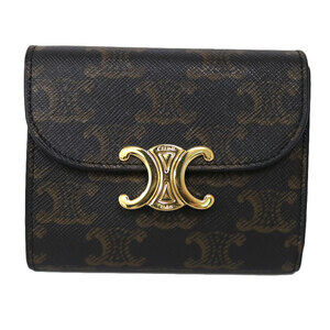 Celine Trion Wallet Tri fold Compact Canvas Leather